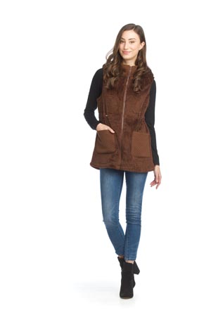 JT-15731 - Fur Hooded Vest with Quilted Pockets - Colors: Brown, Khaki - Available Sizes:XS-XXL - Catalog Page:70 